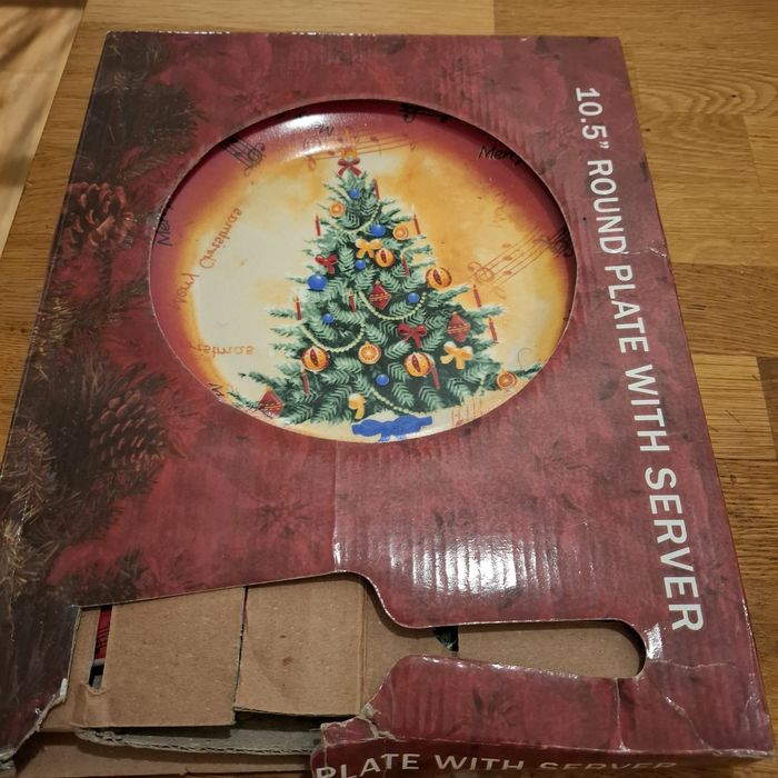 Ceramiczny-kamionkowy talerz świąteczny do ciasta  + ceramiczna łopatk