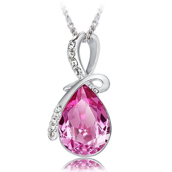 Srebrny łańcuszek różowy kryształ DZIEŃ MATKI naszyjnik na prezent