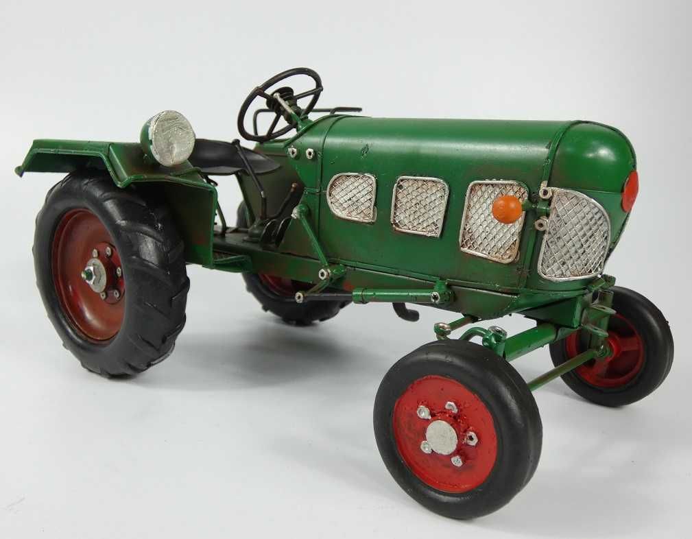 Metalowy zielony traktor pojazd ciągnik RETRO