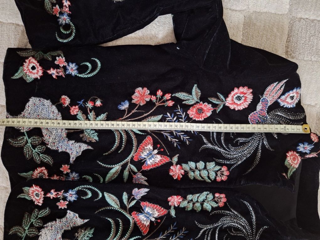 Aksamitna marynarka żakiet Zara premium L 40 hafty Velvet