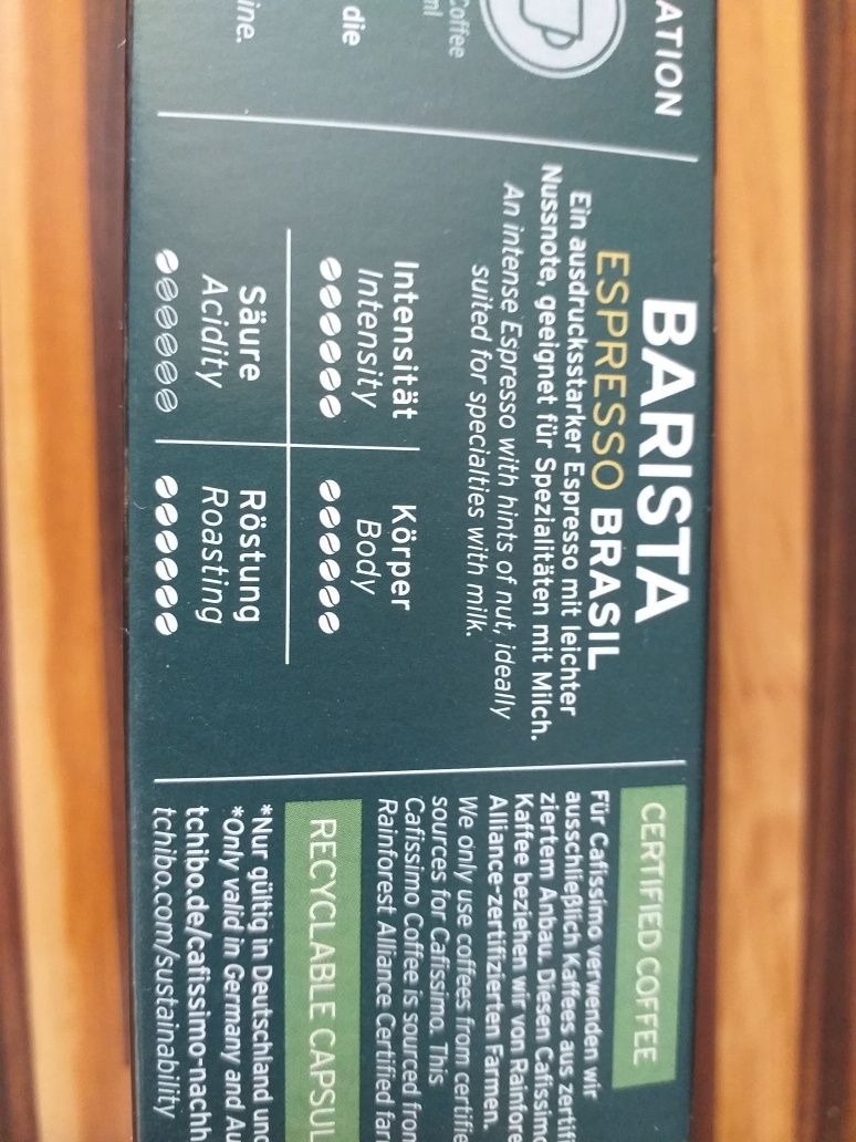 Tchibo Cafissimo Espresso BRASIL---kapsułki 2×10 sztuk---Łódź Okazja.