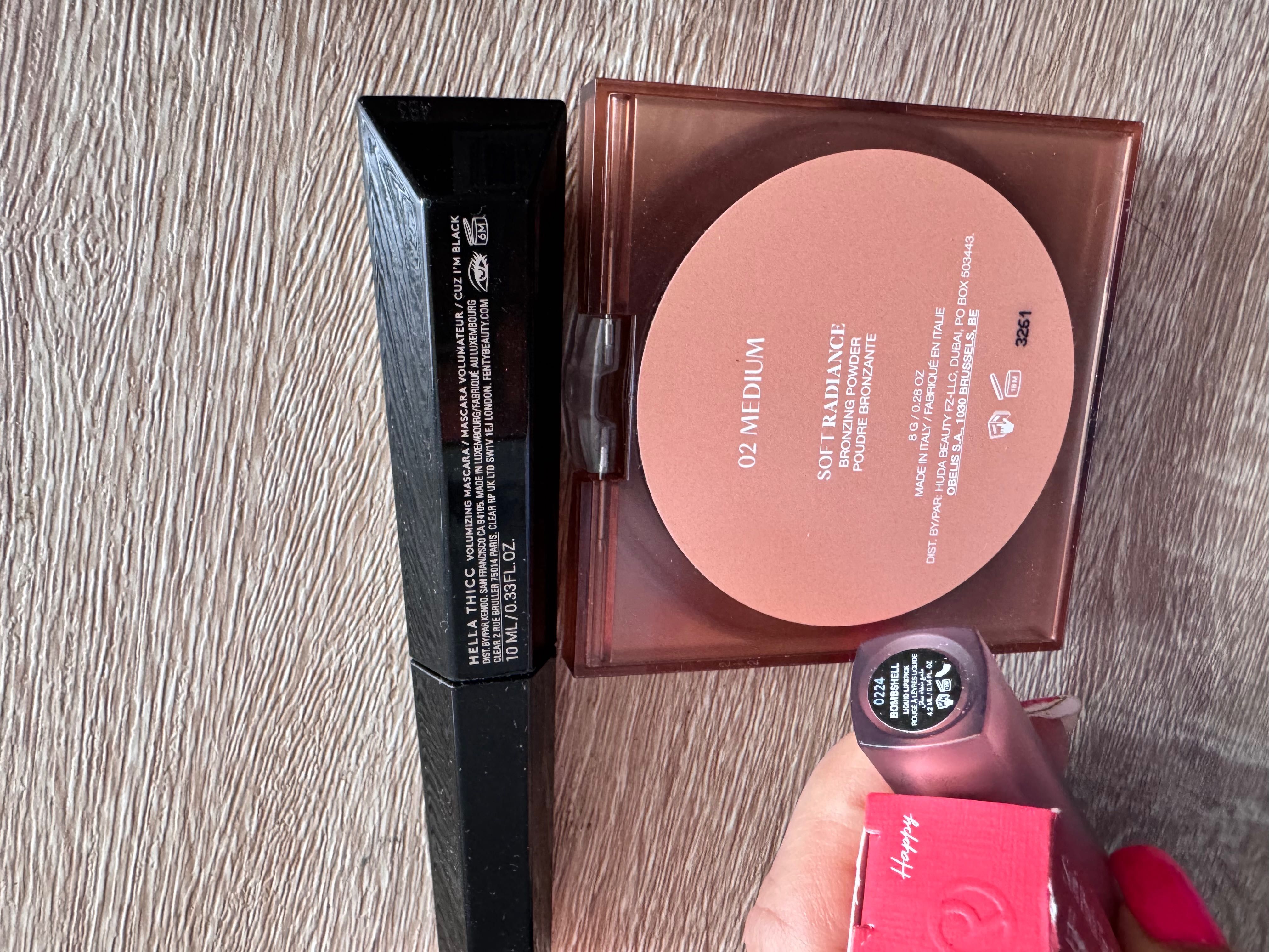 Zestaw nowych i używanych kosmetyków Huda, Kylie, Rare, Denona, Tarte