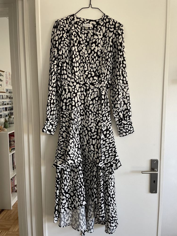 Vestido Calvin Klein, S, novo, preto e branco leopardo