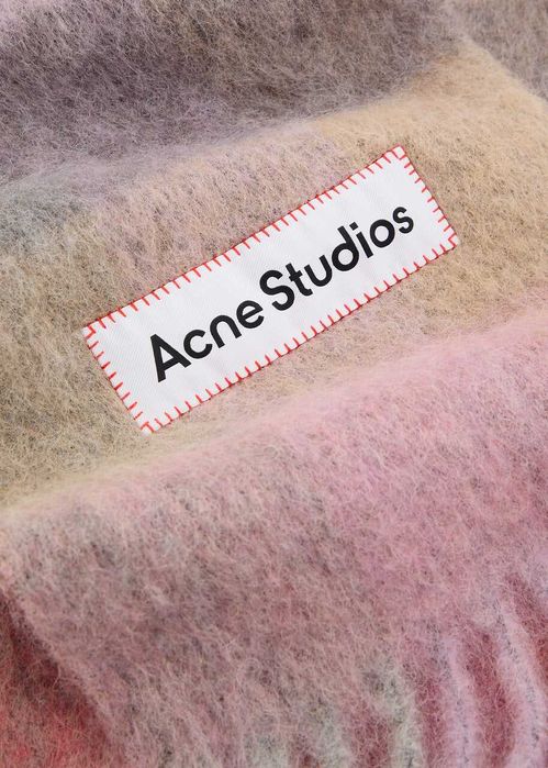 Шарф Acne Studios Checked Wool Fringe Scarf Fuchsia/Lilac/Pink