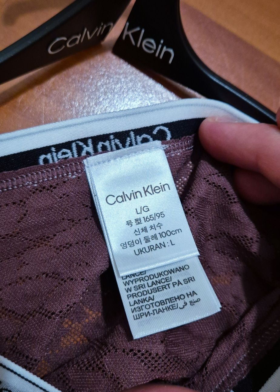 Figi Calvin Klein CK L nowe bordowe koronkowe stringi bikini majtki da
