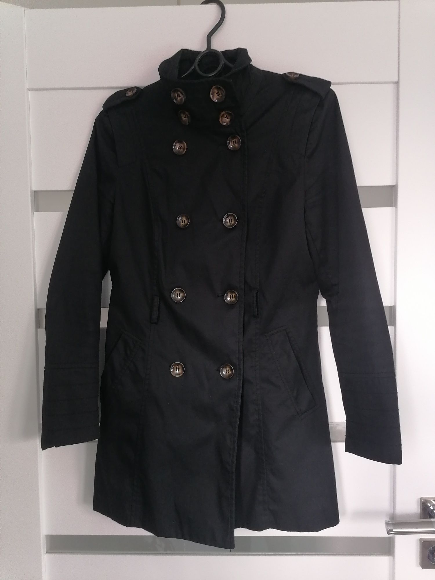 Czarny płaszcz płaszczyk dwurzędowy L 40