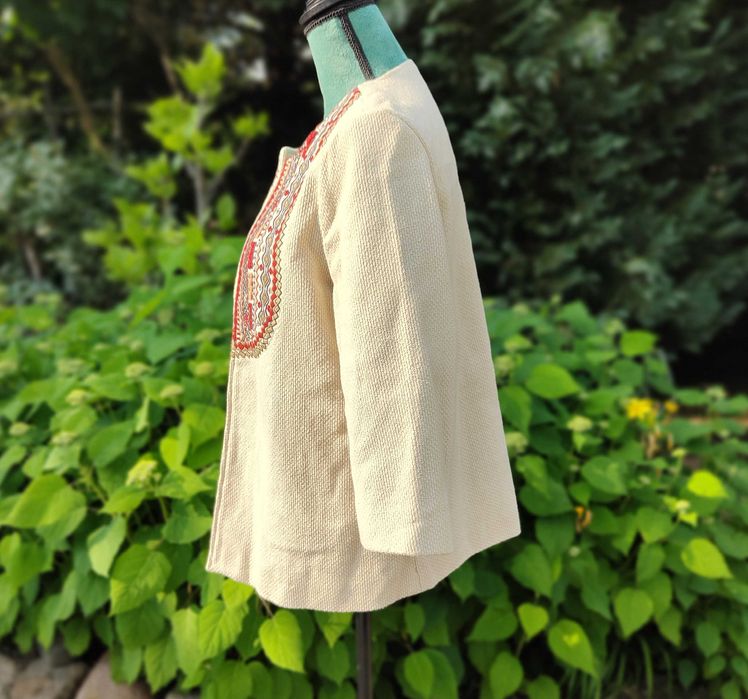 Kurtka marynarka narzutka Mango XL boho bohemian etno beż haft folk