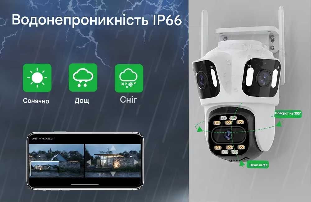 Wifi Тройная камера видеонаблюдения 9 Мп ICsee Потрійна відеонагляду