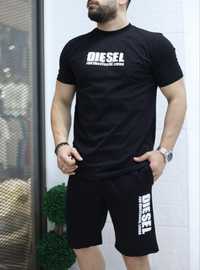 Літній комплект Diesel, шорти+футболка, два кольори, білий та чорний