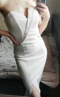 Вечірня біла сукня бюстьє нижче коліна плаття Белое коктельное платье