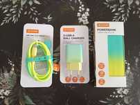 Powerbank, ładowarka sieciowa, kabel do ładowania