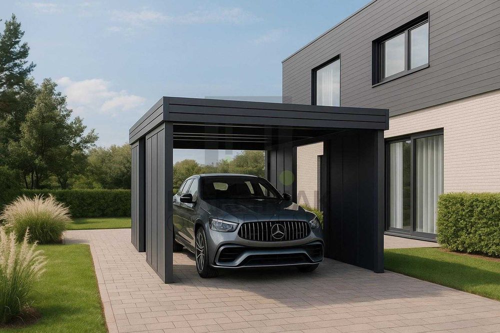 Wiata garażowa na 1 auto 3x6 ściany Modułowe Pion – stwórz swoją wiatę