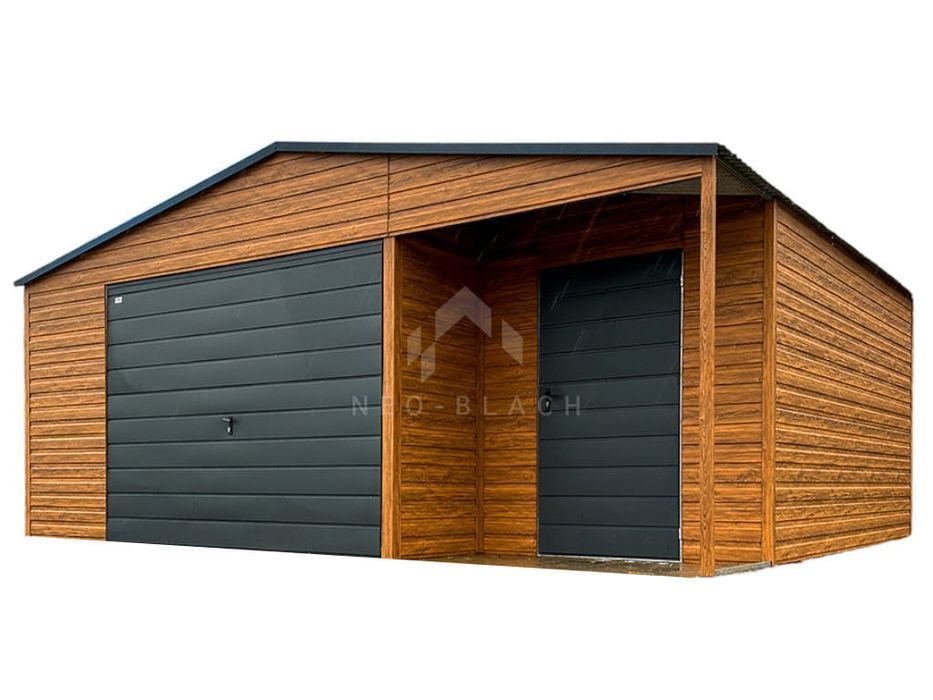 Garaż Blaszany 8X5M + Wnęka 1X2 - Brama Drzwi Drewnopodobny Nb110