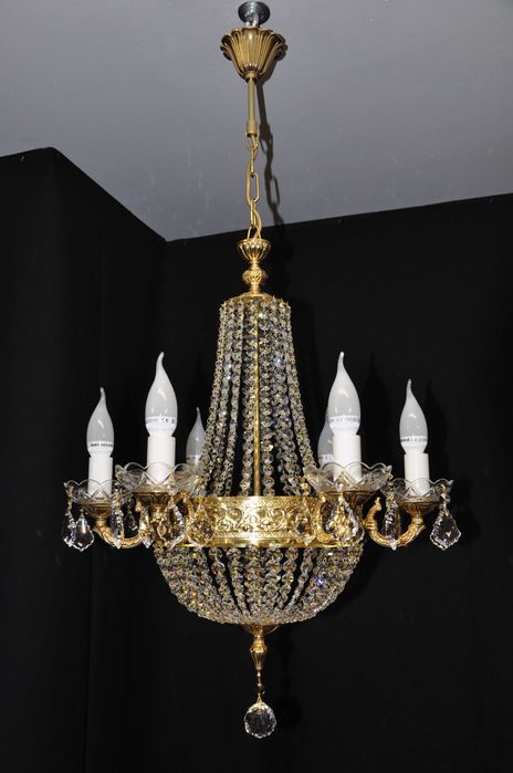 Żyrandol kryształowo-mosiężny czeski Bohemia