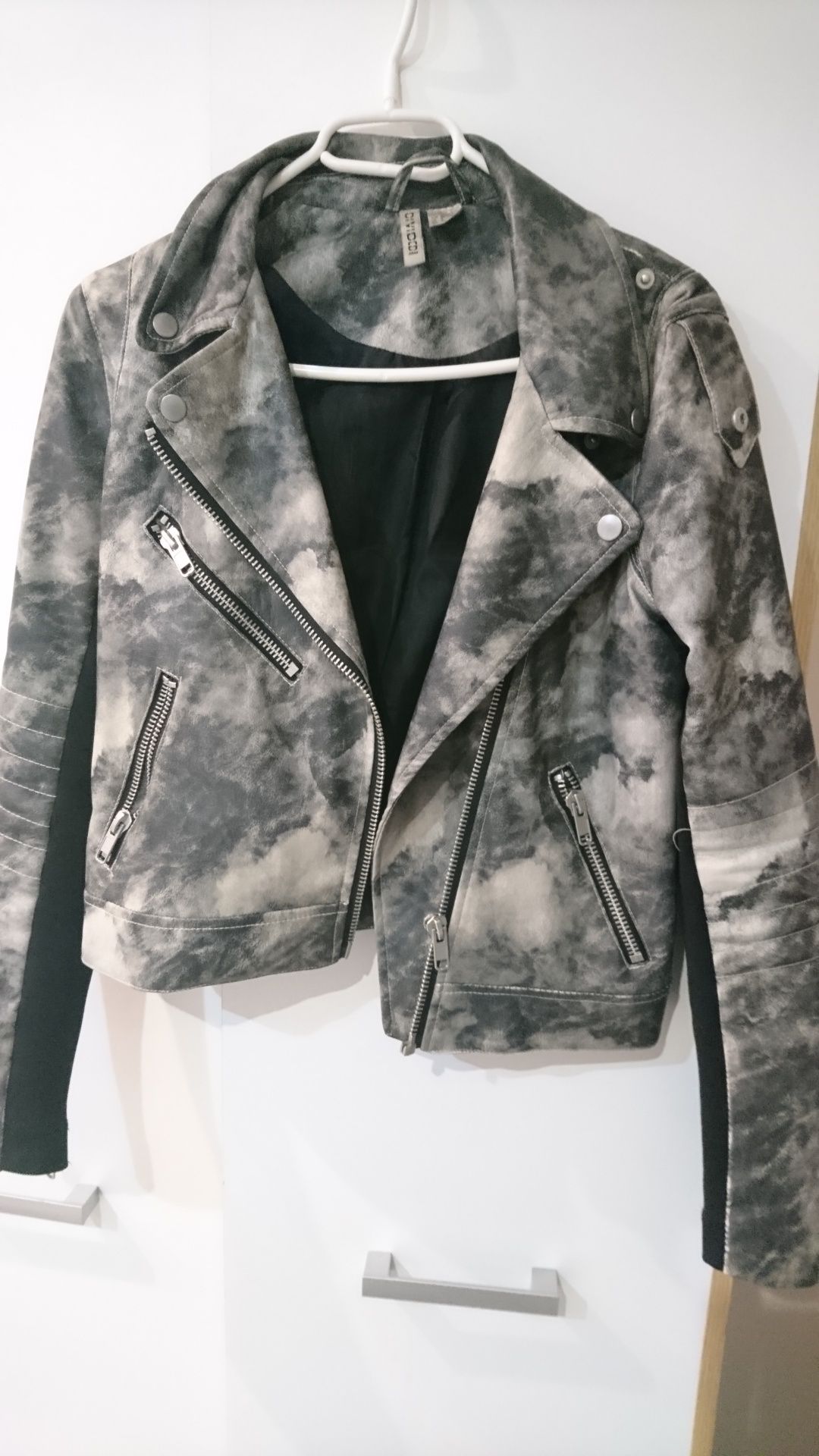 H&M Ramoneska skóra grafit marmurkowa xs 34