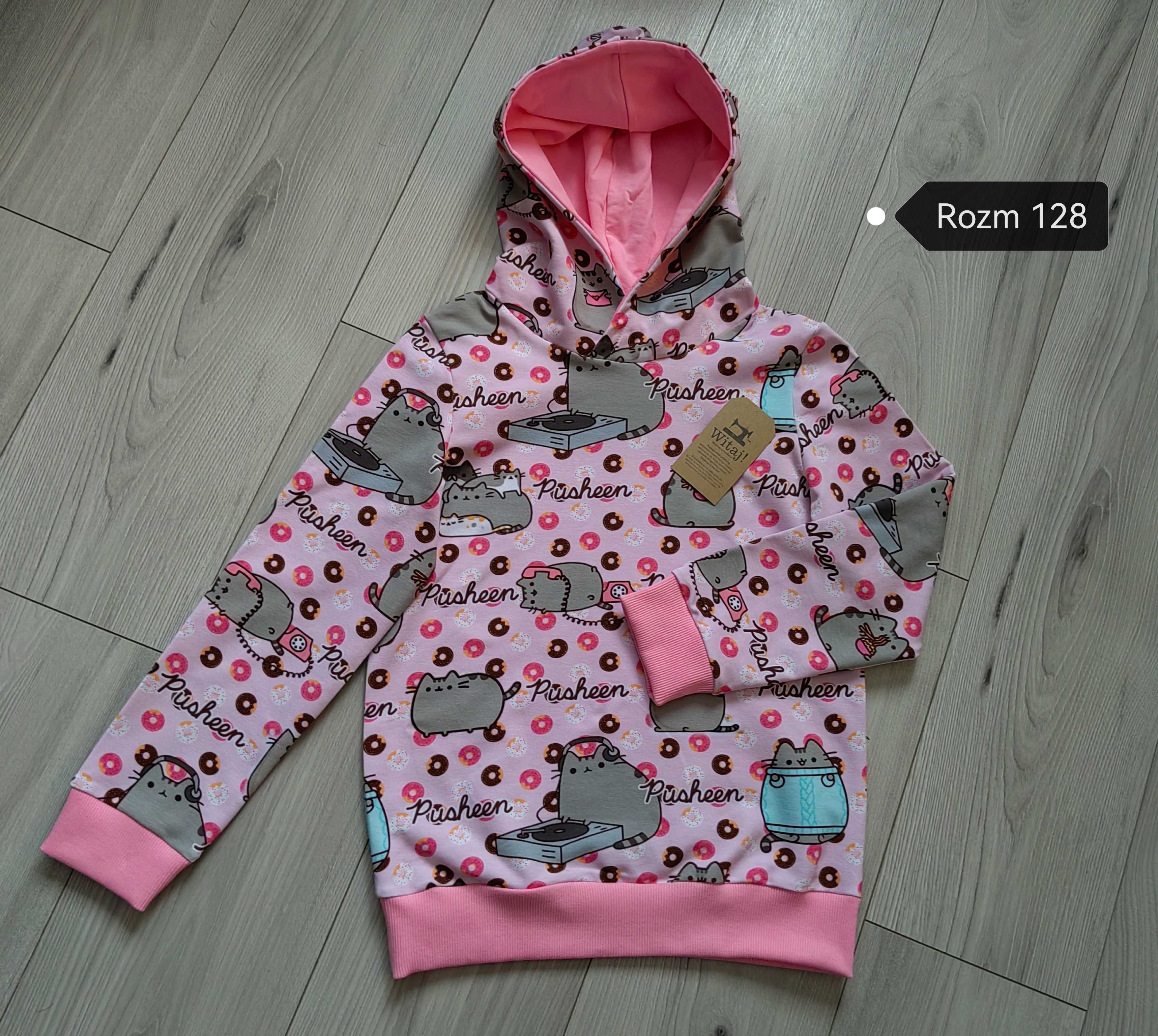 Nowa bluza z kapturem kot Pusheen rozm 128 z małą wadą