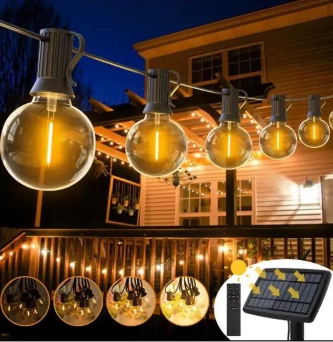 Гірлянда вулична акумулятор 9м 30 лампочок пульт таймер сонячна панель