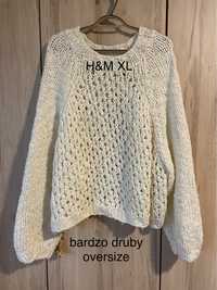 H&M XL oversize śmietankowy bardzo gruby, luźny splot Vintage ciepły z