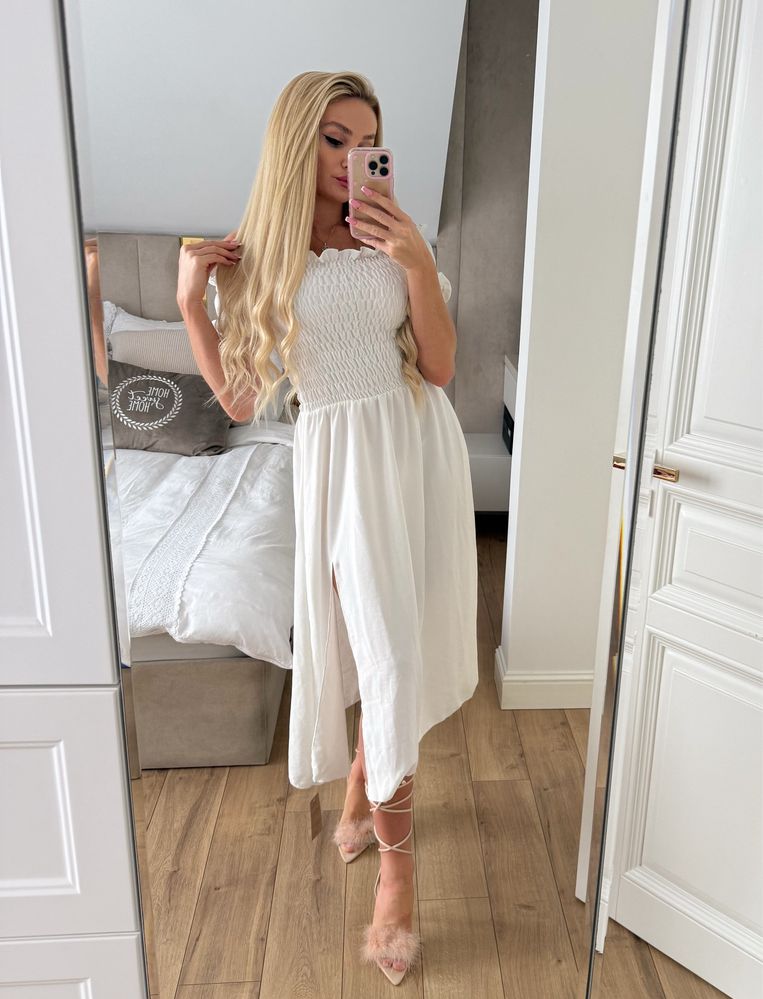 Biała sukienka midi hiszpanka letnia boho S