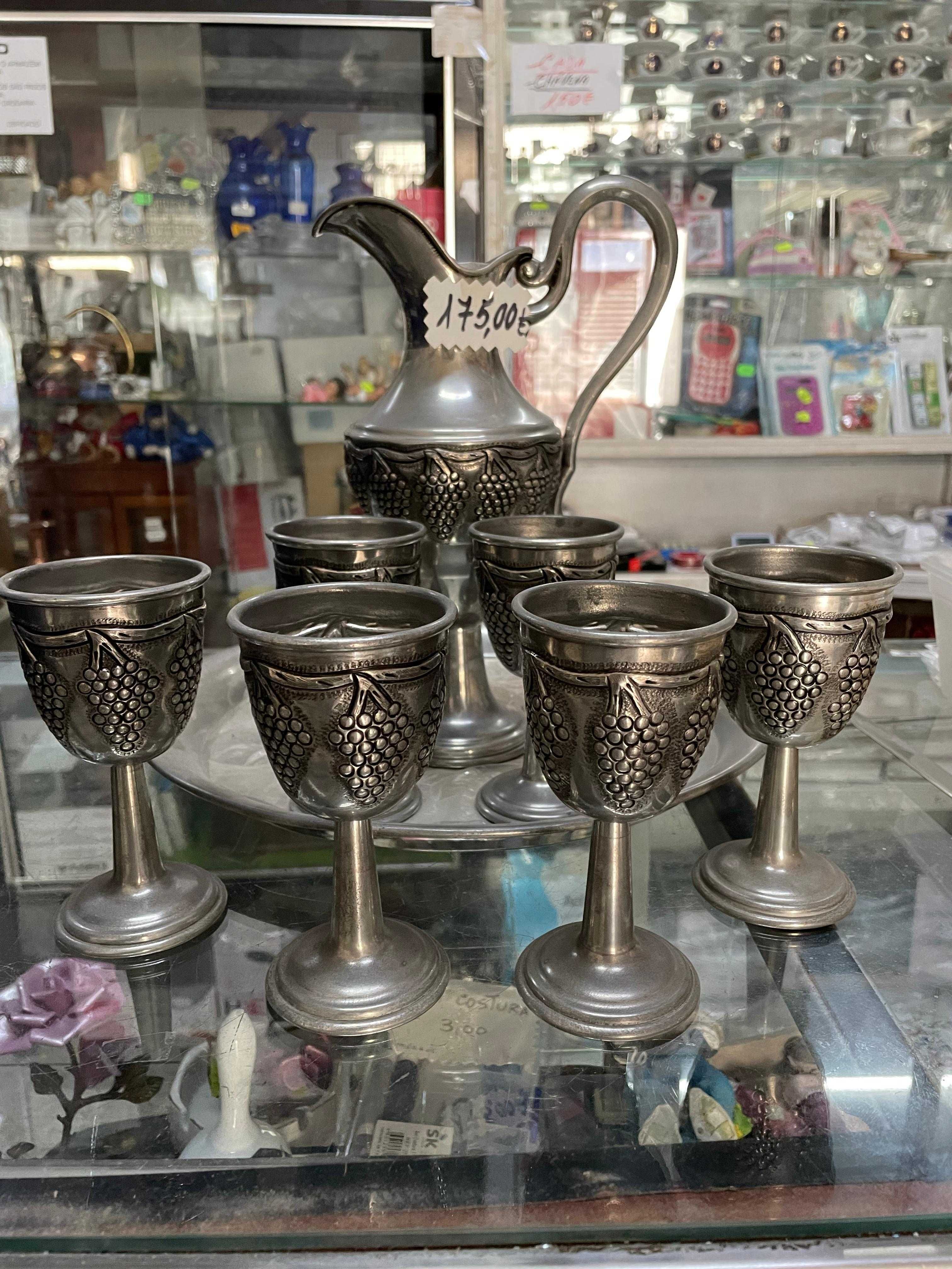 Conjunto Jarro/Cálices/Prato 95% Estanho, APLIQUE ESTANHO (NEGOCIÁVEL)