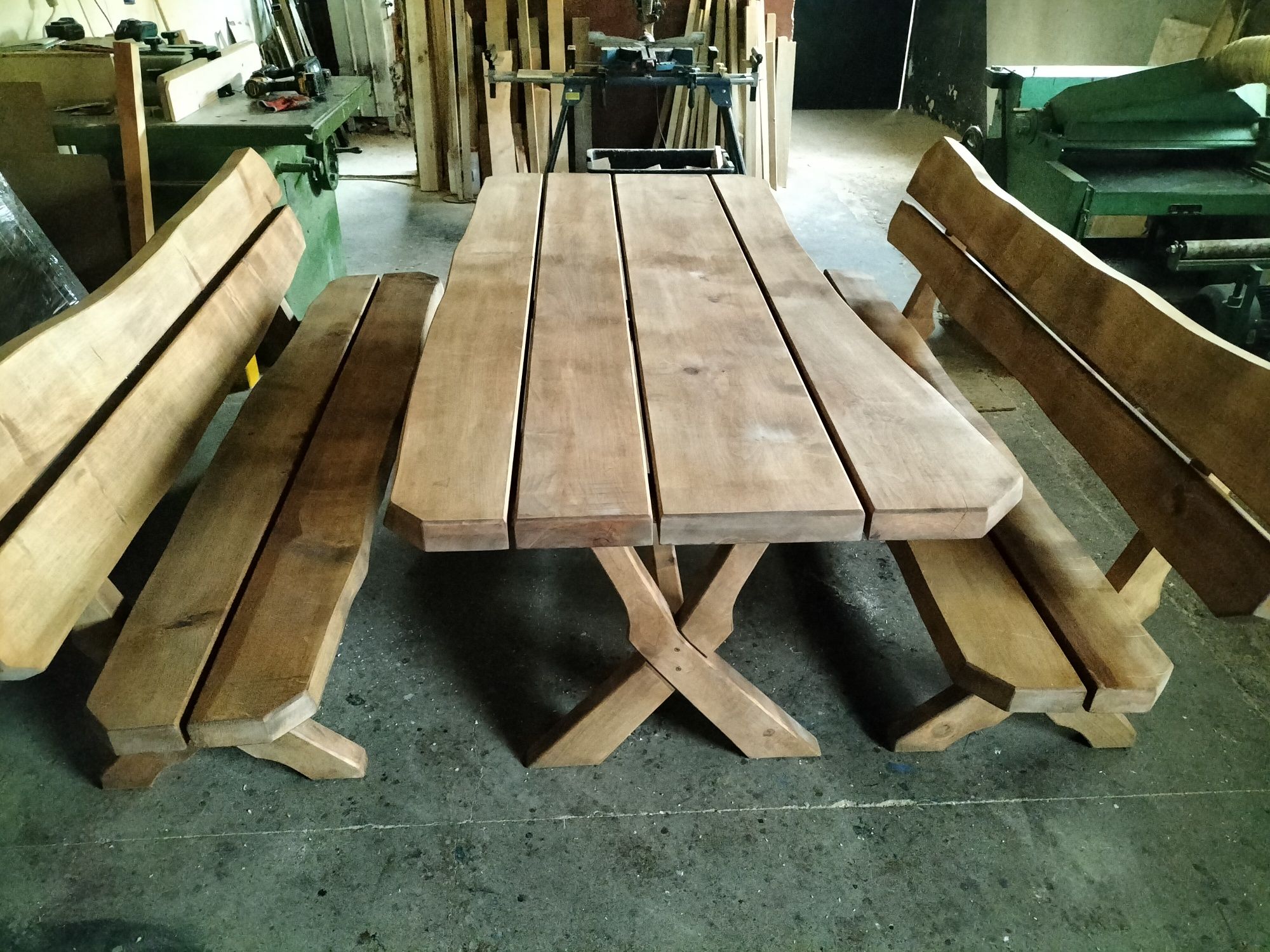 Meble ogrodowe stół dwie ławki olchowe