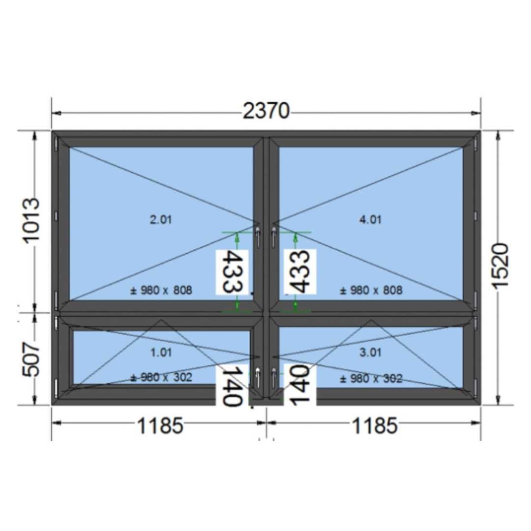 Okno PCV 2370x1520 / 237x152 Białe/antracyt - dostępne od ręki