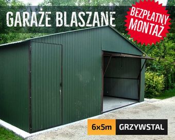 Garaż Blaszany 6x5m - ZIELONY - garaże blaszane, wiaty - Grzyw-Stal -