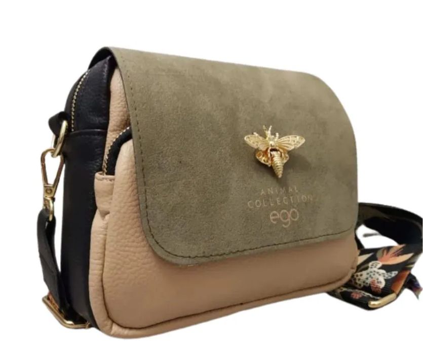 torebka skóra naturalna ego pszczółka czarna beżowa