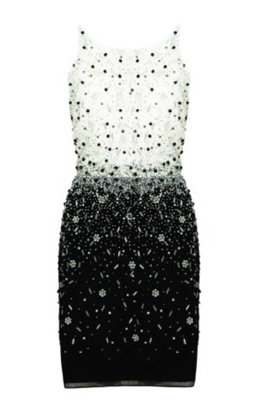 Monsoon sukienka mini biało czarna koraliki cekiny M 38 L 40