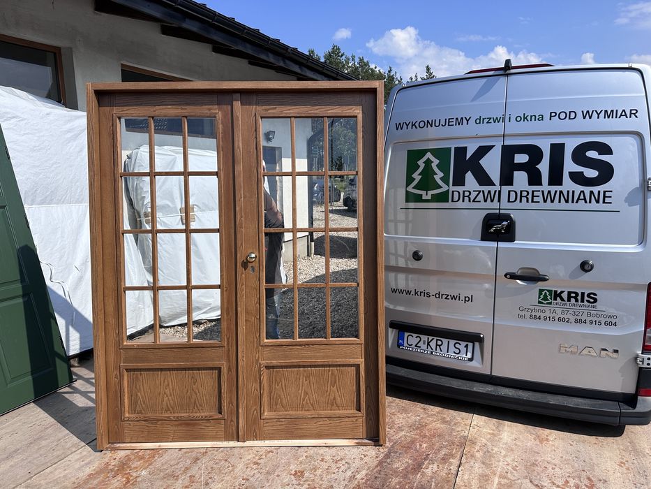 Drzwi zwenętrzne drewniane dwuskrzydłowe Na wymiar Cała Polska i UE