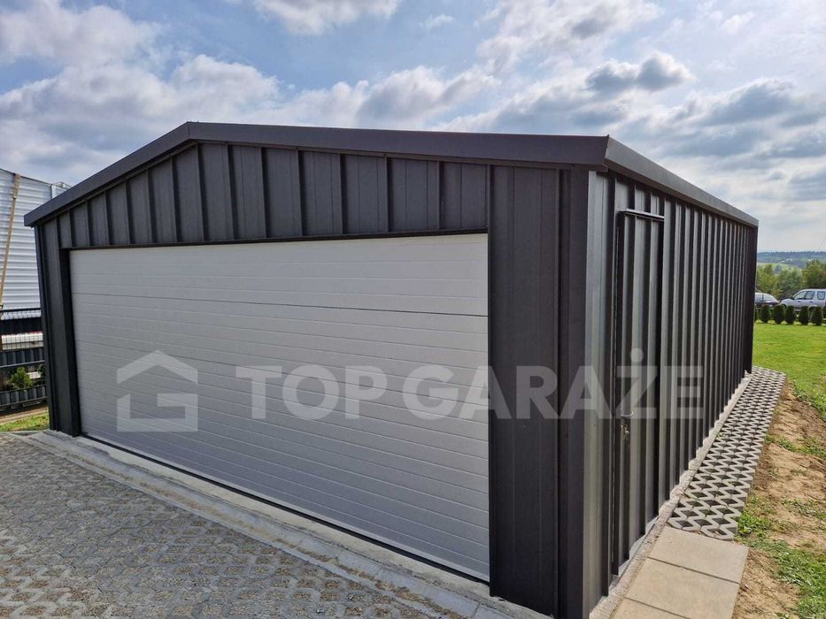 6m szeroki 5m długi 6x5 GARAŻ blaszany z bramą segmentową TOPLINE