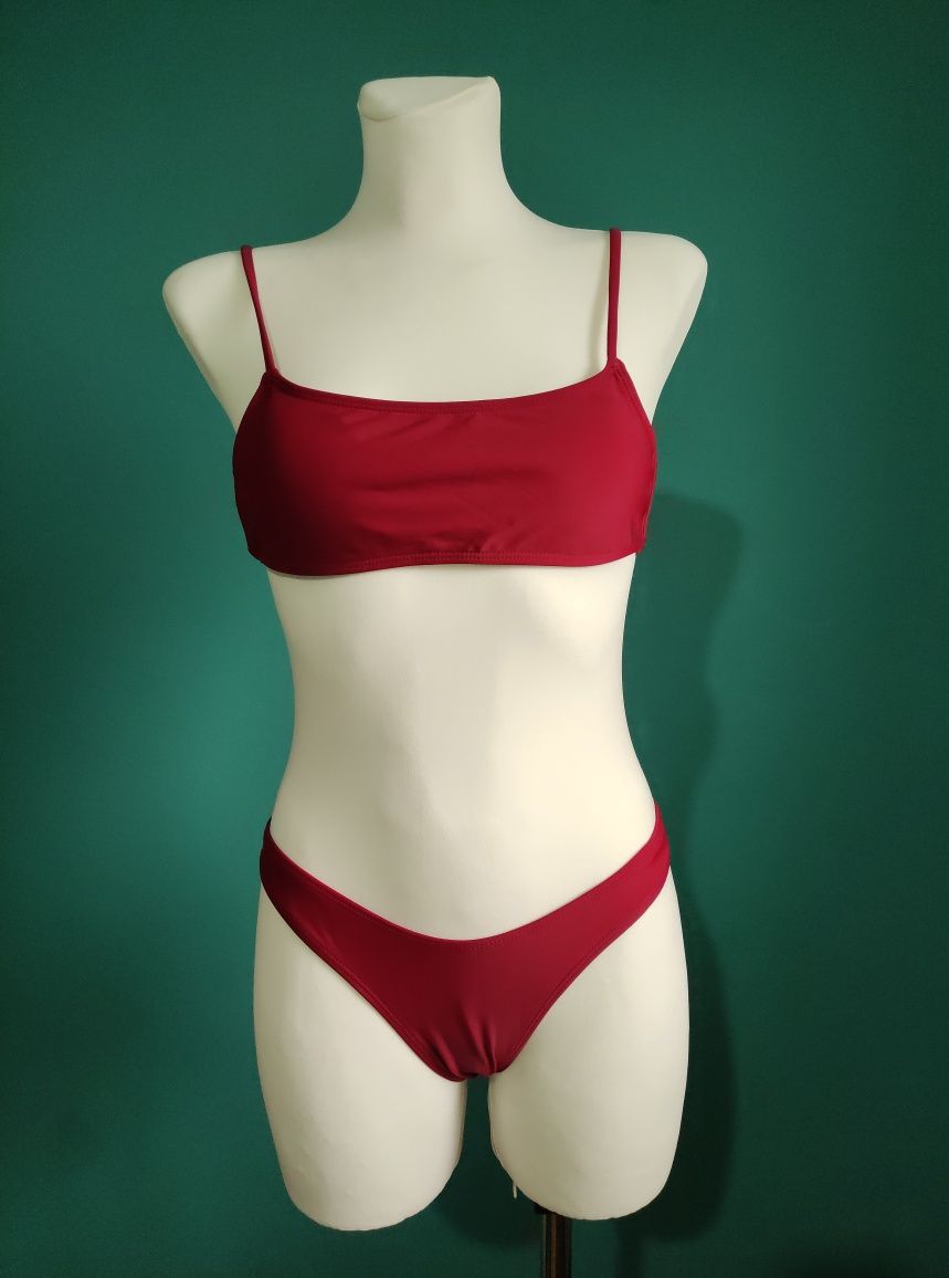 Czerwony dwuczęściowy kostium strój kąpielowy wiazanie stanik majtki M