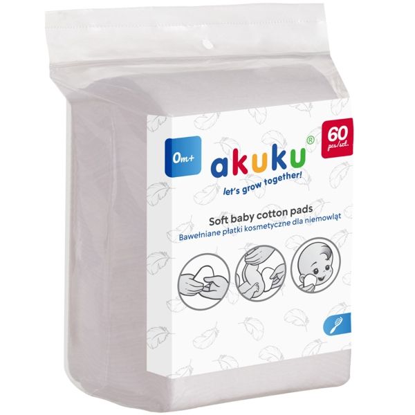 Duże płatki kosmetyczne dla niemowląt waciki 10 x 60szt Akuku 10pak