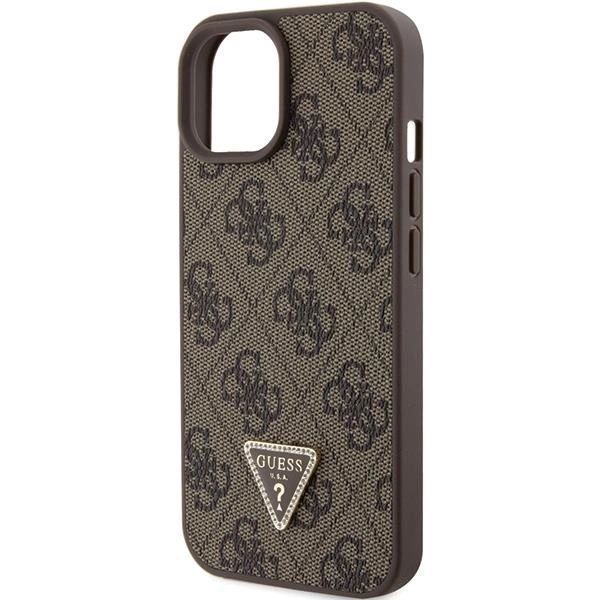 Etui Guess Leather 4G Triangle Strass Do Iphone 15 - Brązowe