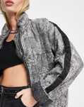 Kurtka Free People oversize szara wzór bomberka 100% bawełna