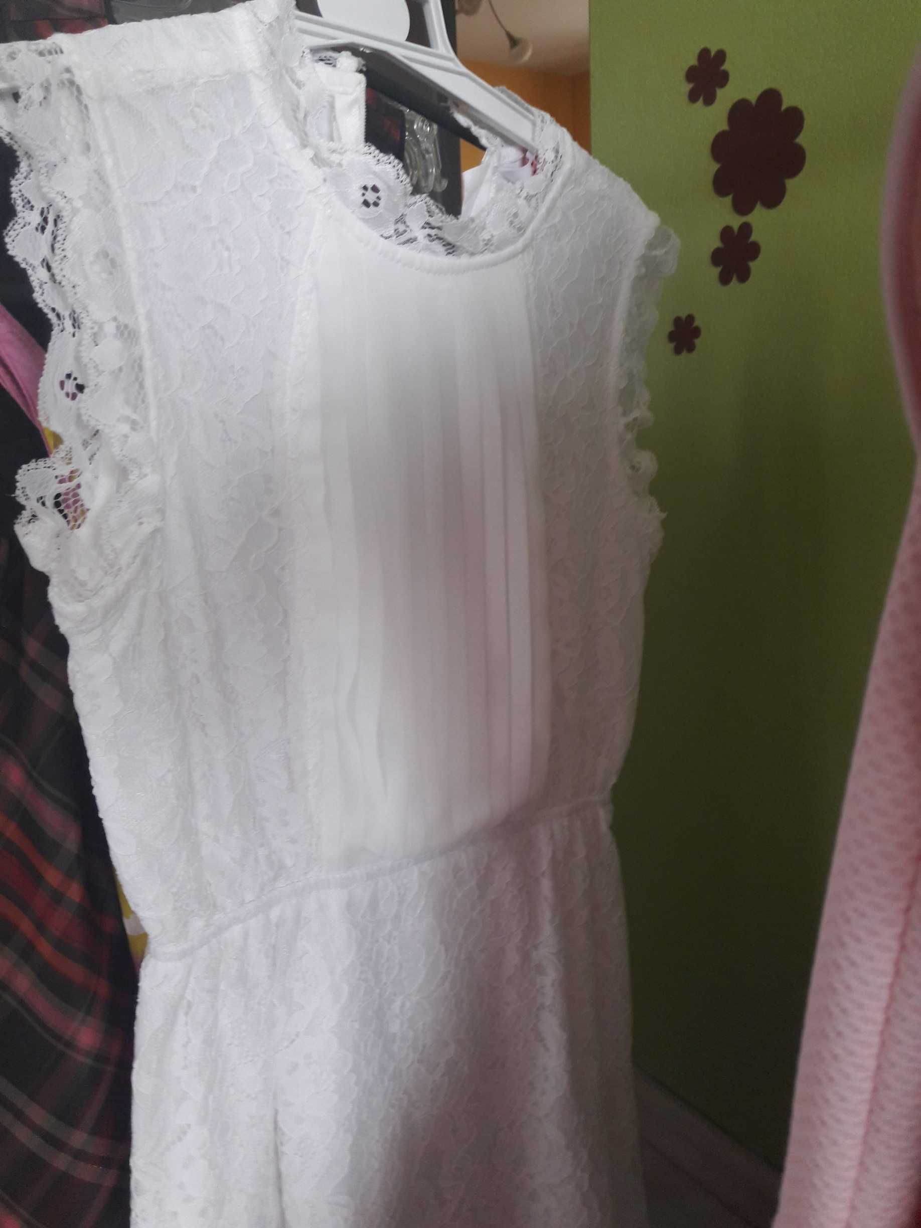 sukienka 146 biała koronka podszewka ślub uroczystość