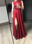 Elegancka sukienka maxi na wesele czerwo dwuczęściowa XS odkryte plecy