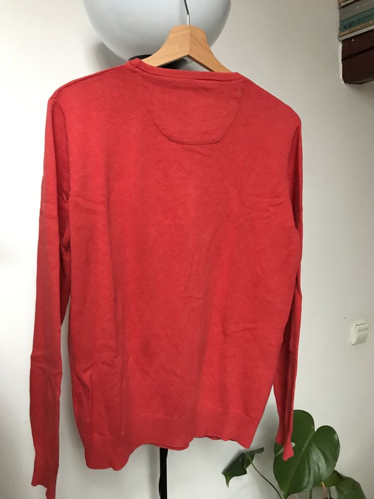 Bawełniany czerwony sweter sweterek z okraglym dekoltem Volcano M