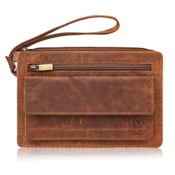 męska saszetka do ręki vintage ze skóry hunterowej paolo peruzzi
