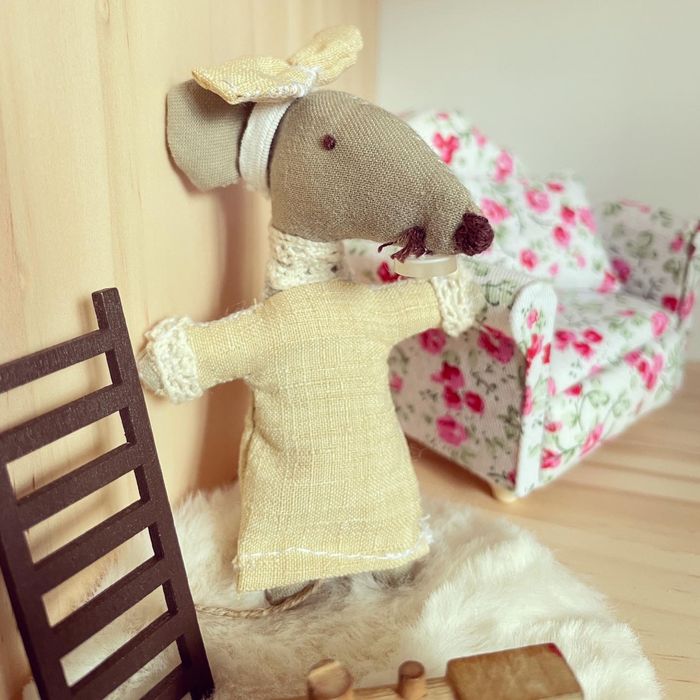 Myszka bobas nie maileg handmade rękodzieło dziewczynka ze smoczkiem
