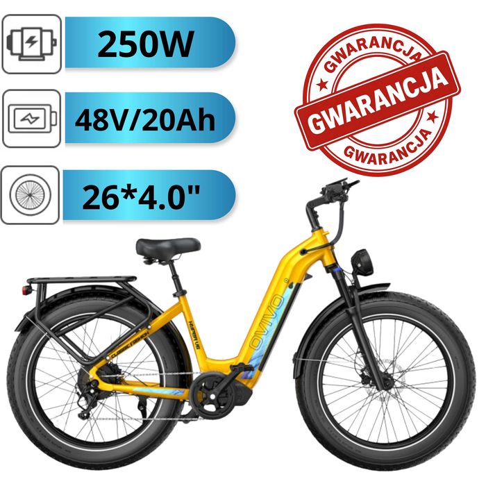 Rower Elektryczny Ovivo Hyper V6 | 250W | 48V/20Ah| Żółty | Gwarancja