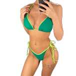 Strój Kąpielowy BIKINI Stringi SEXY Dwuczęściowy Neon Wiązane - L