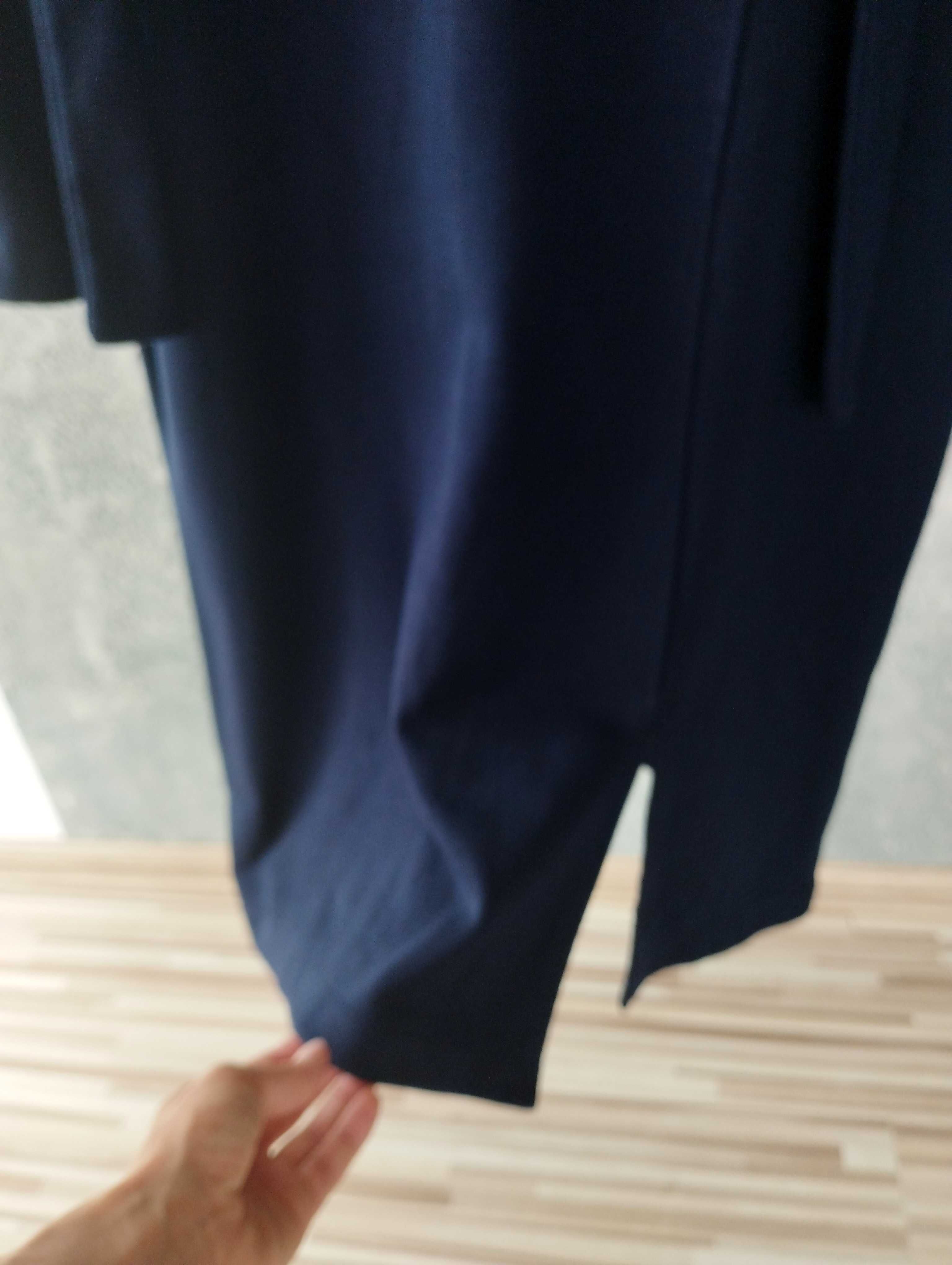 Elegancka sukienka midi, granatowa z paskiem, M, Goldi