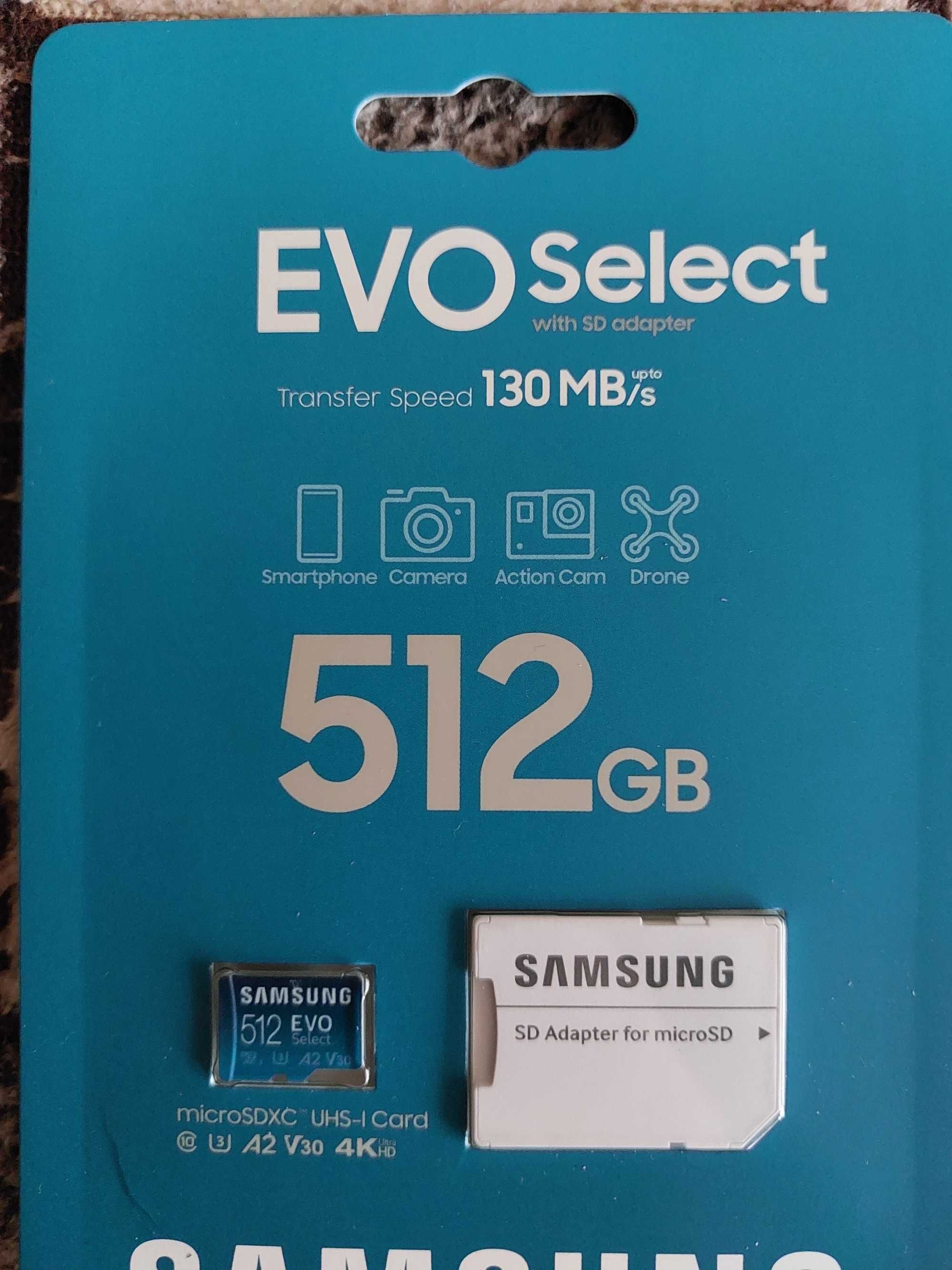 Карта памяти Samsung 512 GB microSDXC UHS-I U3 V30 A2 EVO Select. NEW