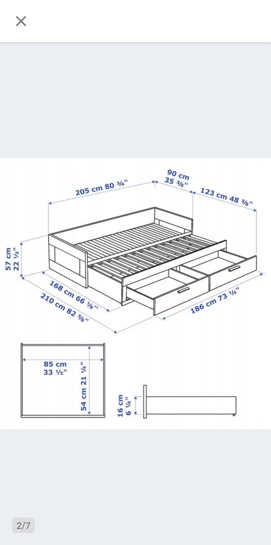 Łóżko pojedyncze/podwójne białe z materacem IKEA BRIMNES z 2 szuflada