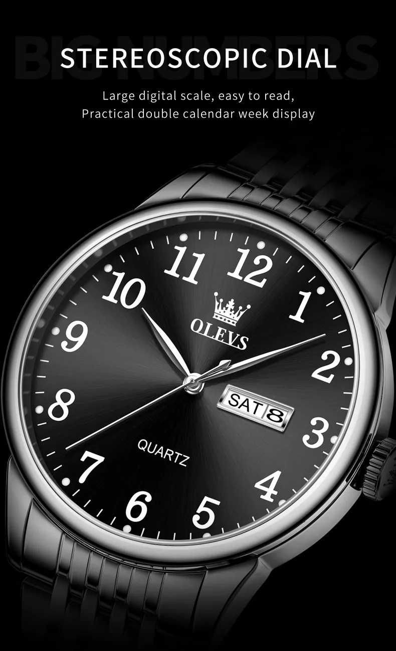 Klasyczny zegarek męski Olevs czarna tarcza 40mm do garnituru datownik