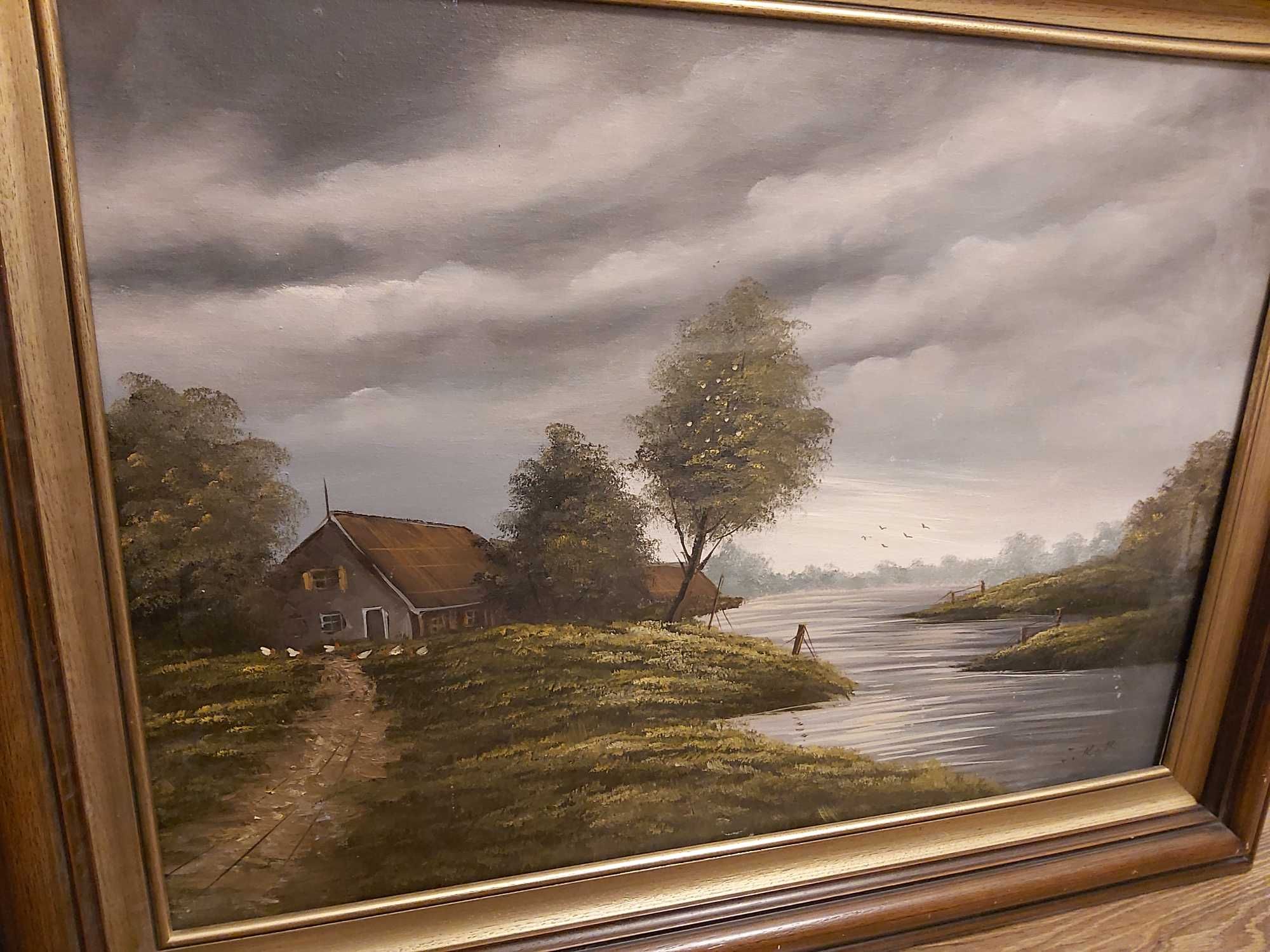 Spokojny Pejzaż z Wodą - Olej na Płótnie Jana Kryka (93x73 cm)