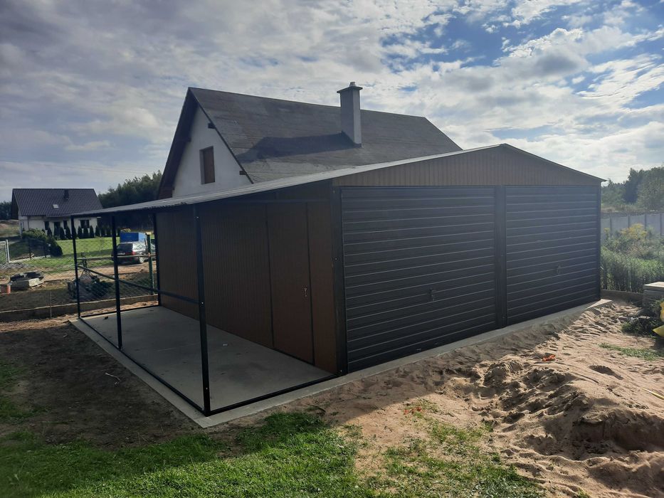 Garaż Blaszany + ZADASZENIE - Dwa Wjazdy - Drewnopodobny - ESSTAL*