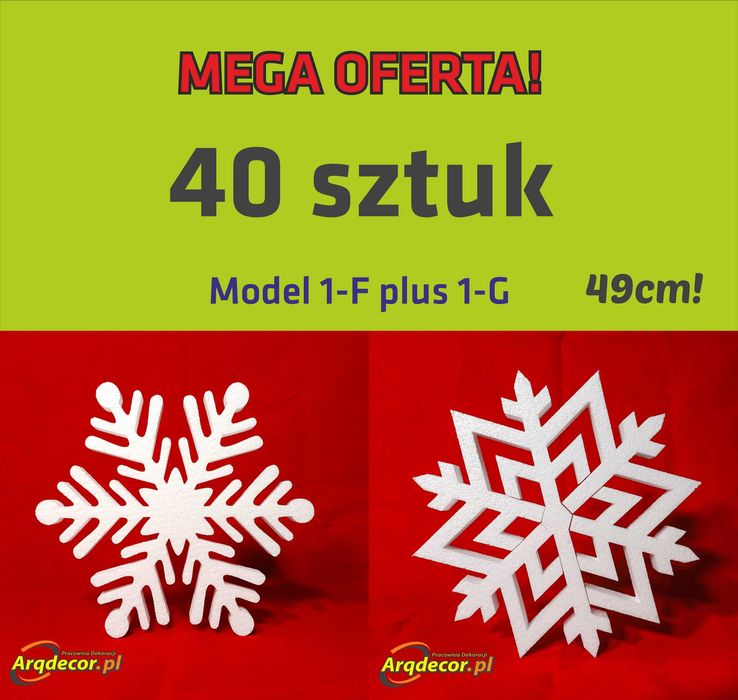 Śnieżynki styropianowe, Mega Paka! 49cm! 40 sztuk!