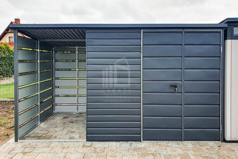 Schowek - Domek Ogrodowy 3X2M + Wiata Brama Drewnopodob. Dach Id633